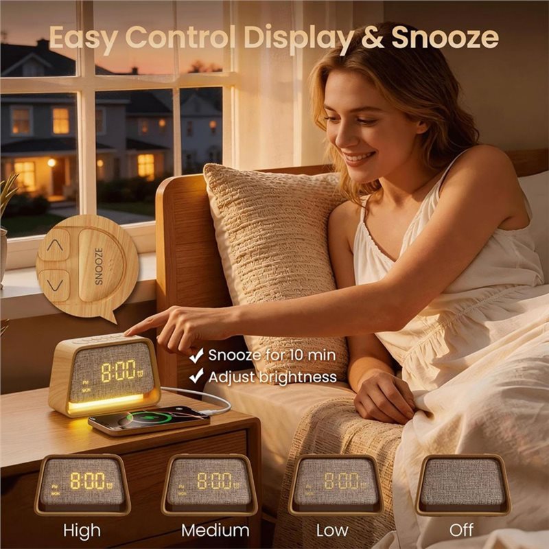 White Noise Machine Sleep - Geräuschmaschine mit weißem Rauschen, hölzerner Wecker