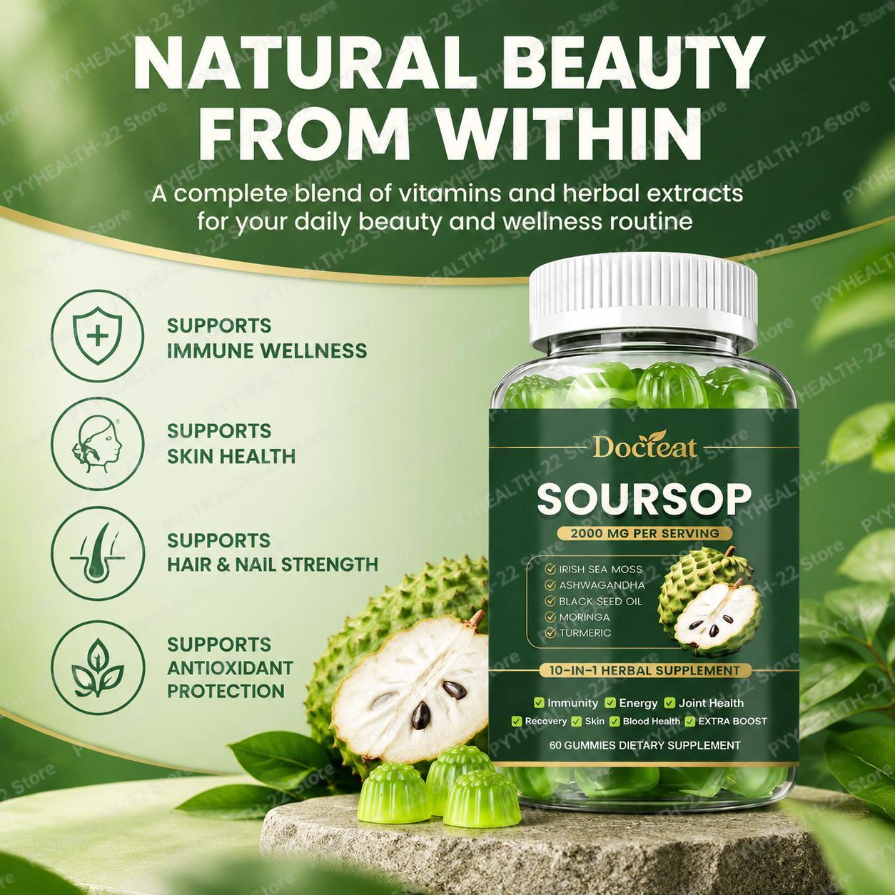 Soursop-Gummibärchen, 10-in-1  – Health Wellness Gummies Bewertung und Preis