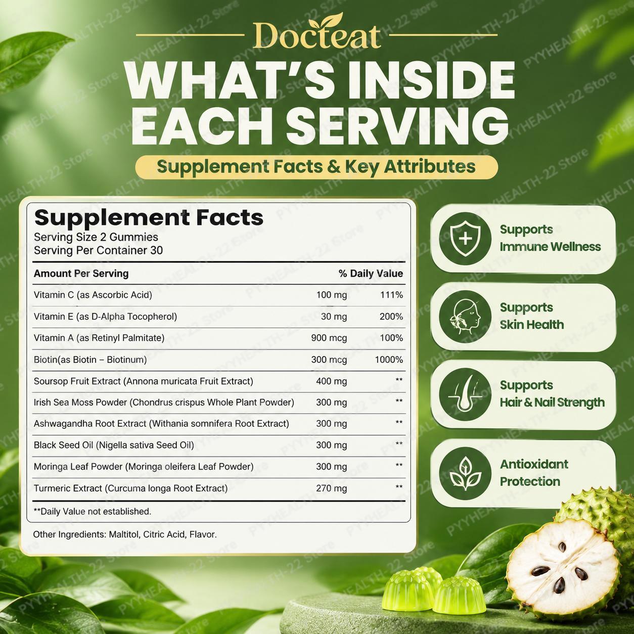 Soursop-Gummibärchen, 10-in-1  – Health Wellness Gummies Bewertung und Preis